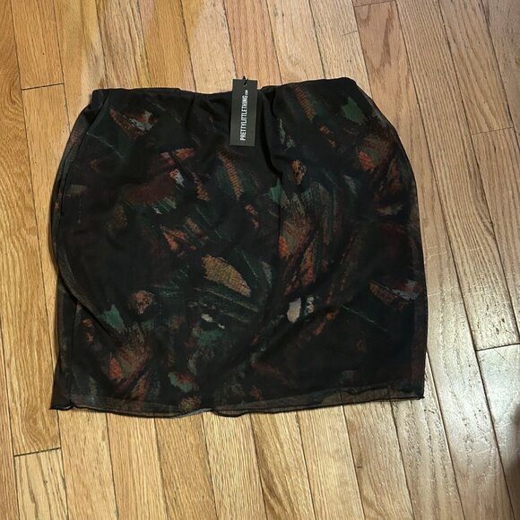 PRETTY LITTLE THING Plus‎ Multi Printed Lettuce Hem Mesh Bodycon Skirt (12) - Picture 1 of 2